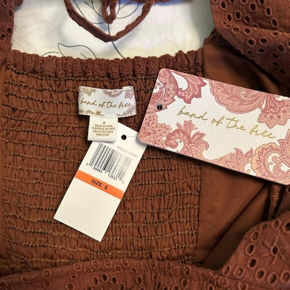 NWT Band of the Free Smocked Peplum Crop Cotton Eyelet Lace Top Size Small Brown - Picture 6 of 11